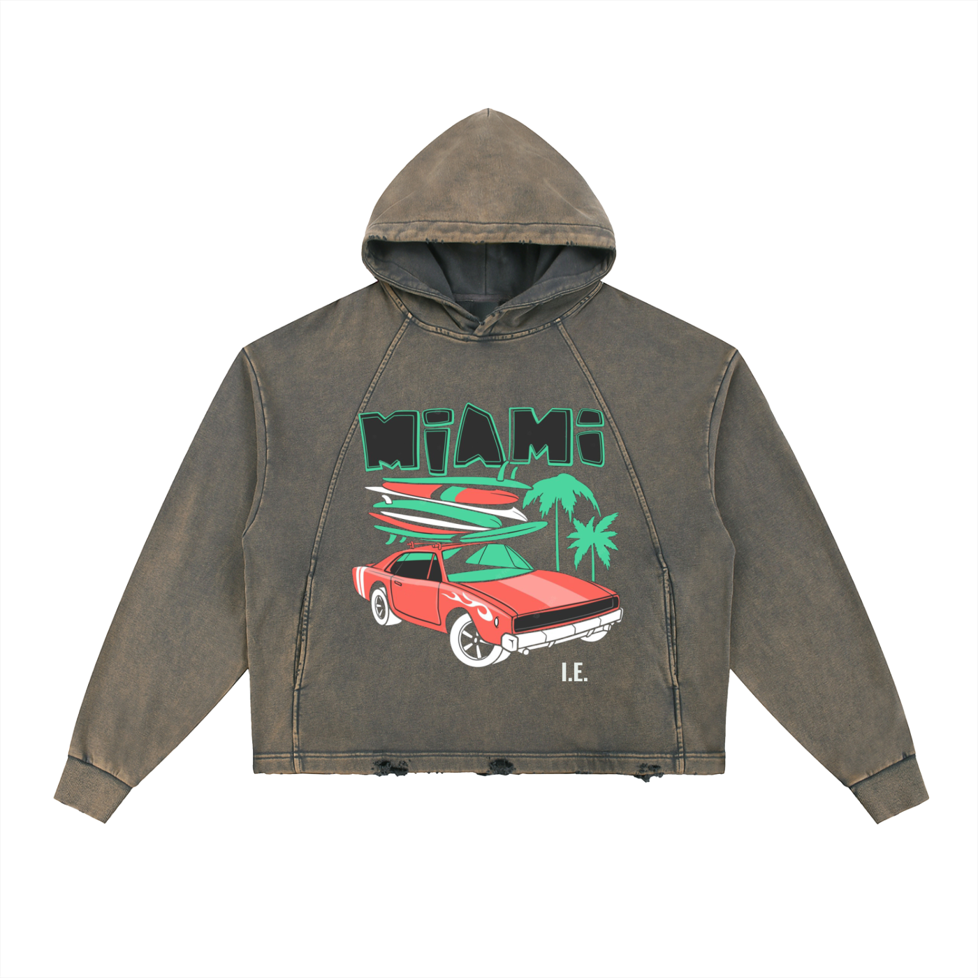 Vintage Washed Frayed-Hem Hoodie (unisex)