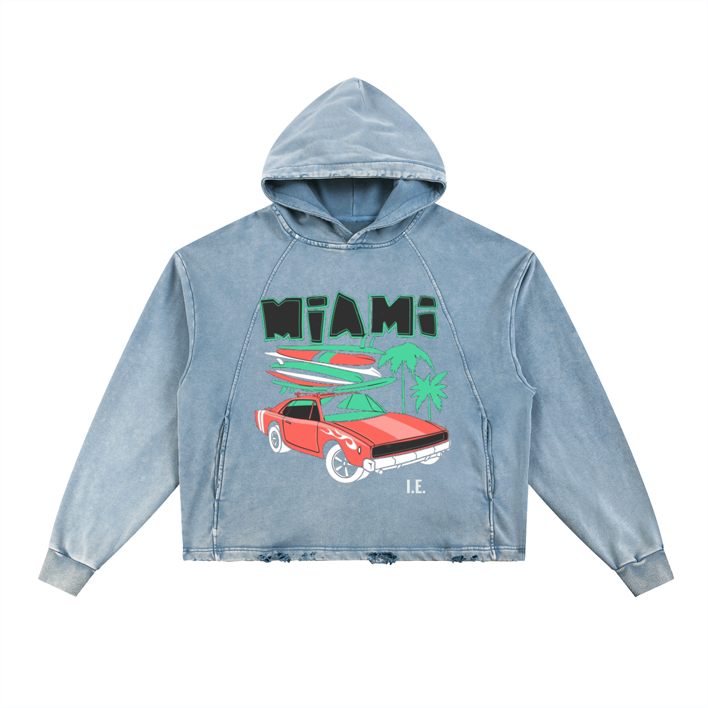 Vintage Washed Frayed-Hem Hoodie (unisex)