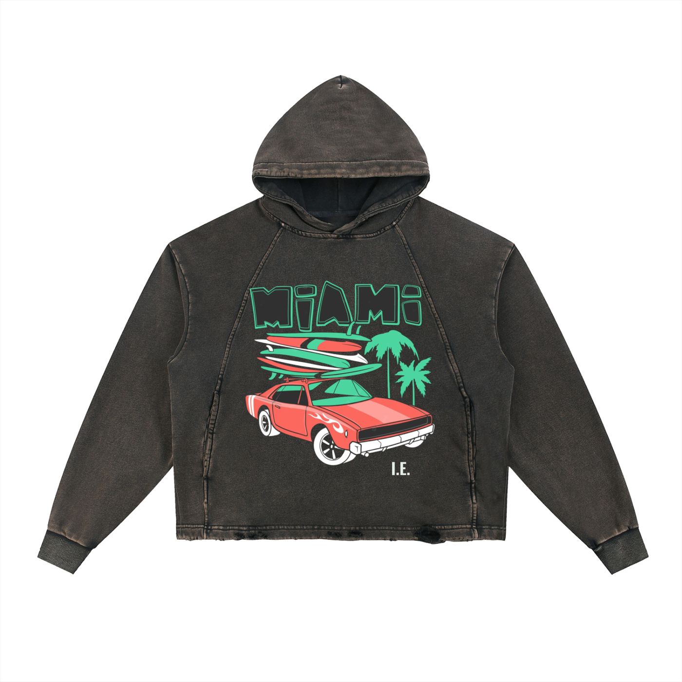 Vintage Washed Frayed-Hem Hoodie (unisex)