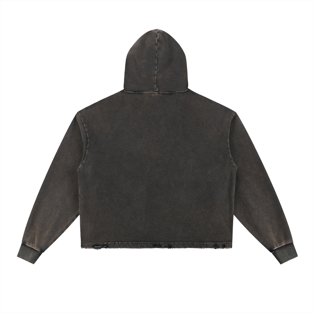 Vintage Washed Frayed-Hem Hoodie (unisex)