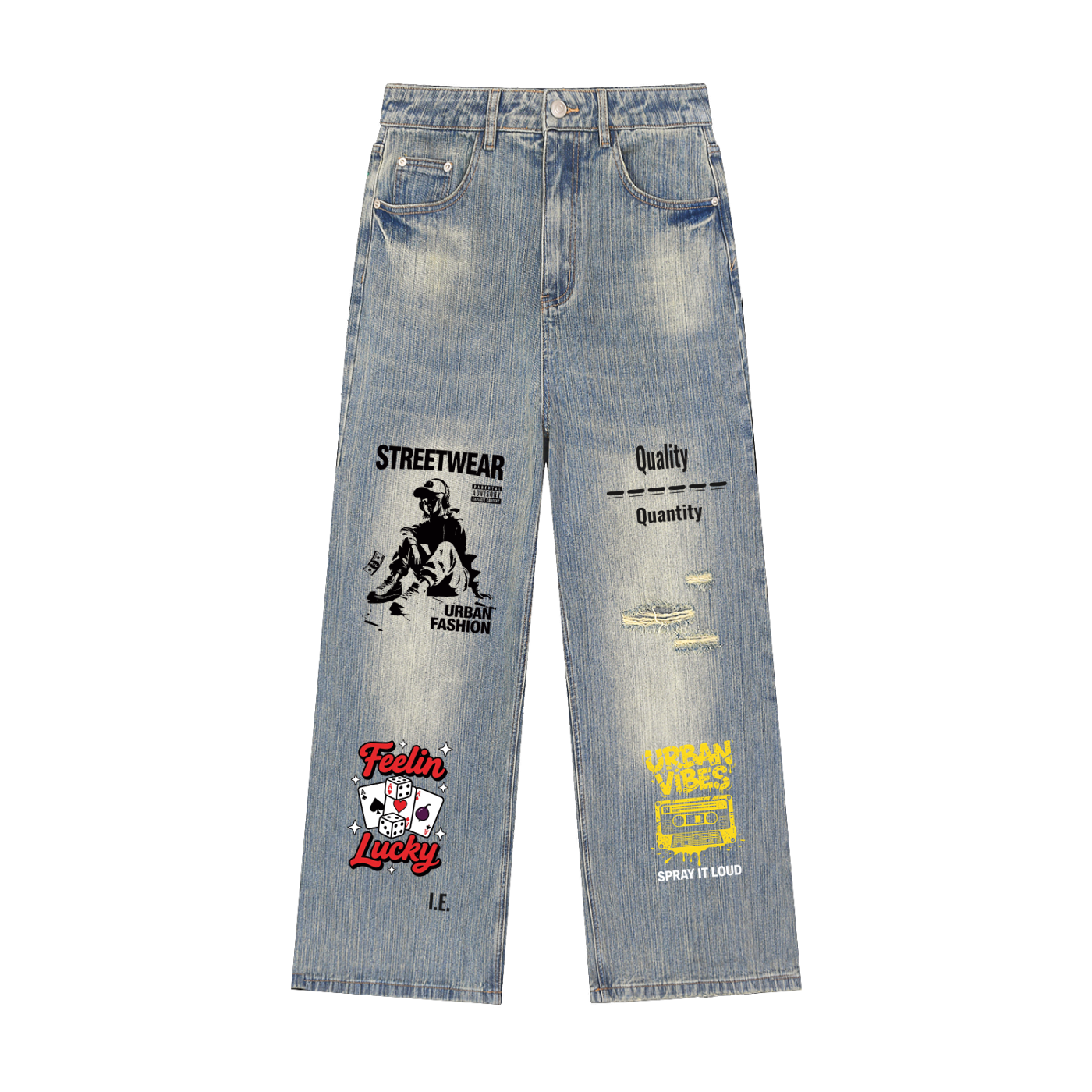 Vintage Wash Distressed Denim Jeans